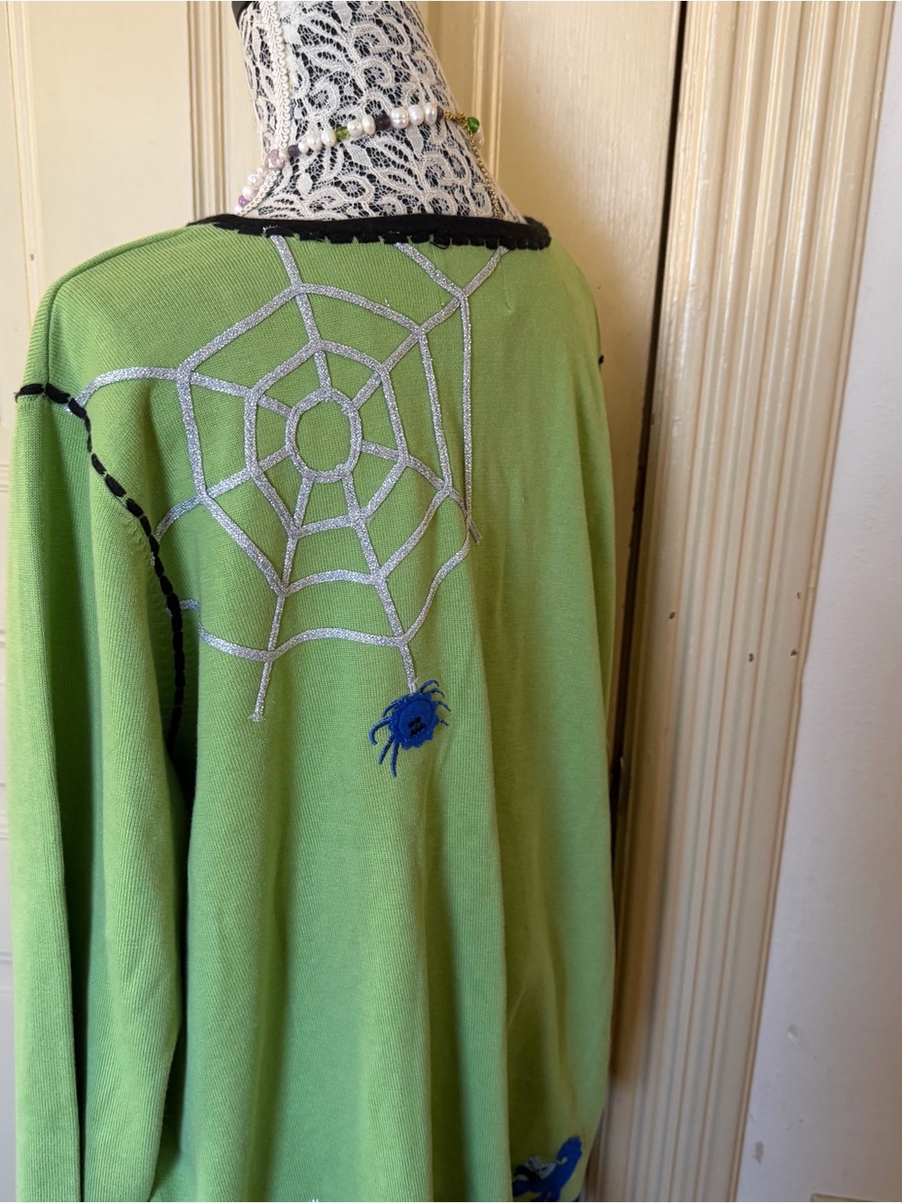 Vintage Halloween Green Cardigan SZ 2X - Picture 6 of 8
